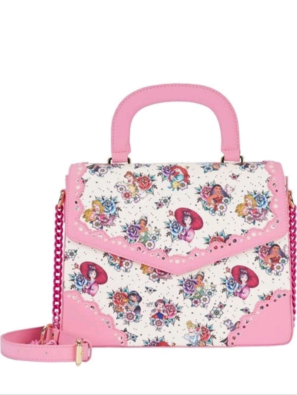 Disney Loungefly Princess Floral Tattoo Satchel Bag Pink Crossbody NWT Rare